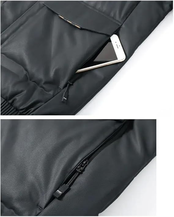 FULBHPRINT Men's Sheepskin Coat Thicken Hood Down Jacket