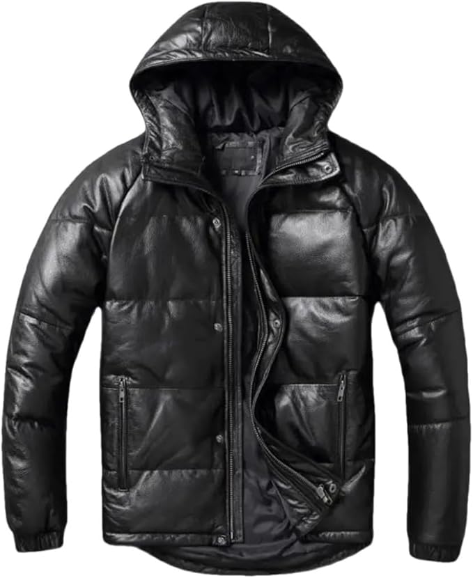 FULBHPRINT Men's -30℃ Thick Genuine Leather Jacket Winter Warm Duck Down Leather