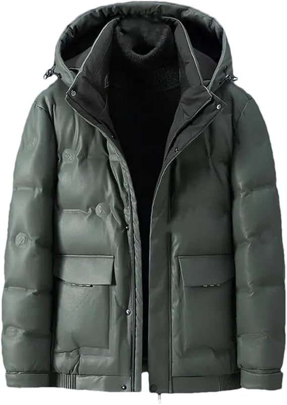 FULBHPRINT Men's Sheepskin Coat Thicken Hood Down Jacket