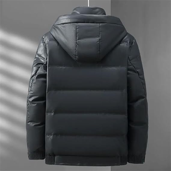 FULBHPRINT Men's Sheepskin Coat Thicken Hood Down Jacket