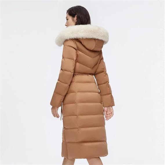 Adhdyuud Women Casual Long Warm Coat Slim Thickened Mid-Length High Waist Down Hooded Jacket