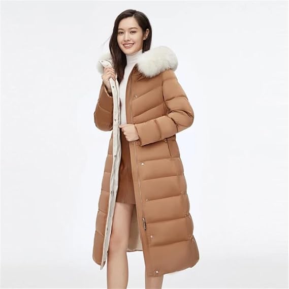 Adhdyuud Women Casual Long Warm Coat Slim Thickened Mid-Length High Waist Down Hooded Jacket