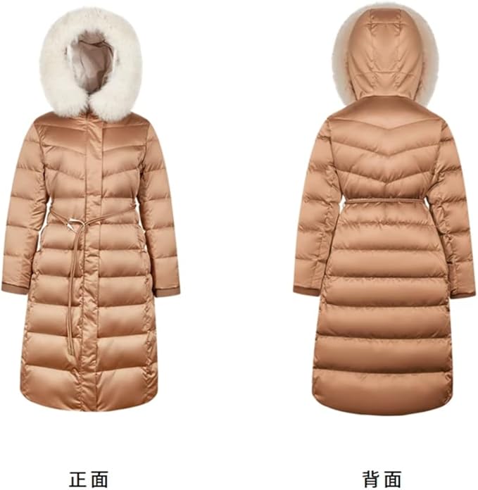 Adhdyuud Women Casual Long Warm Coat Slim Thickened Mid-Length High Waist Down Hooded Jacket