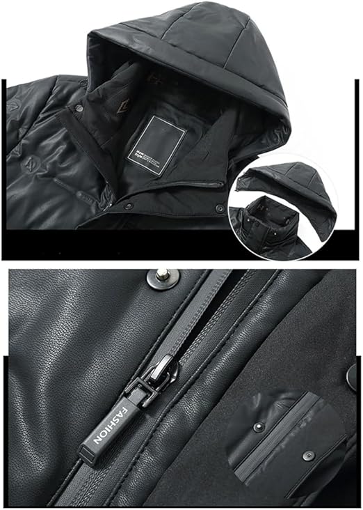 FULBHPRINT Men's Sheepskin Coat Thicken Hood Down Jacket