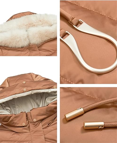 Adhdyuud Women Casual Long Warm Coat Slim Thickened Mid-Length High Waist Down Hooded Jacket