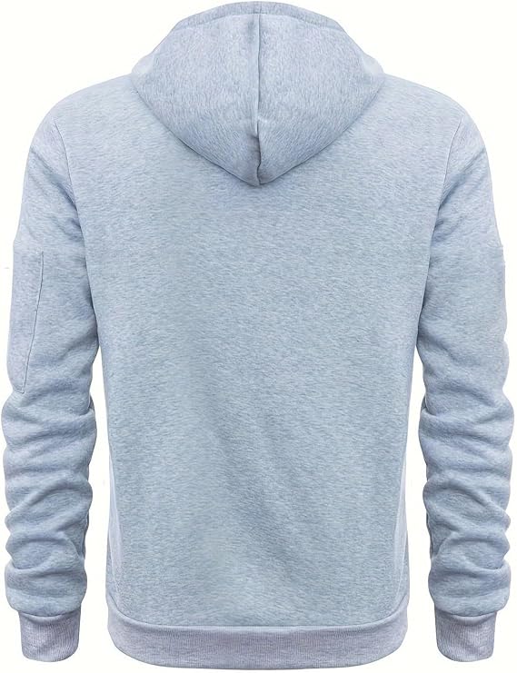 1/4 Zip Hooded Sweatshirt, Multiple Zippers Pockets Hoodie For Men