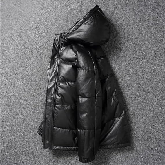 FULBHPRINT Men's -30℃ Thick Genuine Leather Jacket Winter Warm Duck Down Leather