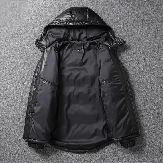FULBHPRINT Men's -30℃ Thick Genuine Leather Jacket Winter Warm Duck Down Leather